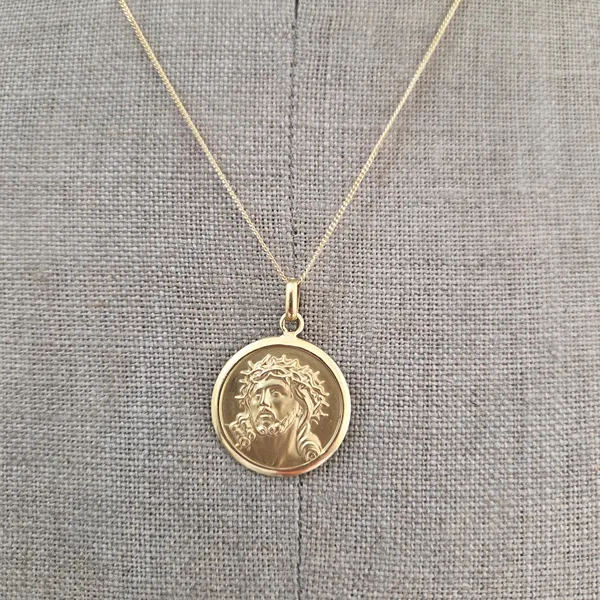 18ct Gold Reversible Religious Devotional Medal - Jesus Christ & The Virgin Mary-Small 