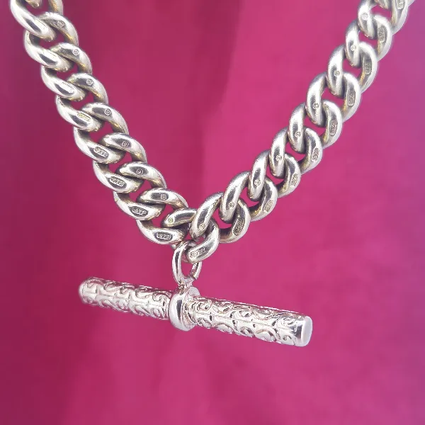 Heavy 9ct Gold Gradated Albert Necklace with T-Bar-rose-gold-albert-chai-with-engraved-tbar-extra-links.webp