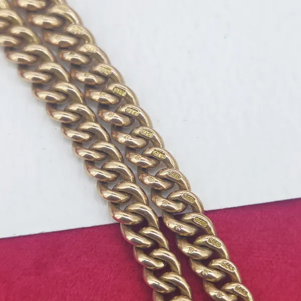 Heavy 9ct Gold Gradated Albert Necklace with T-Bar-rose-gold-albert-chai-with-engraved-tbar-extra-links.webp