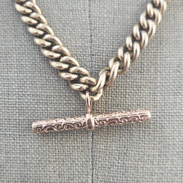 Heavy 9ct Gold Gradated Albert Necklace with T-Bar-rose-gold-albert-chai-with-engraved-tbar-extra-links.webp