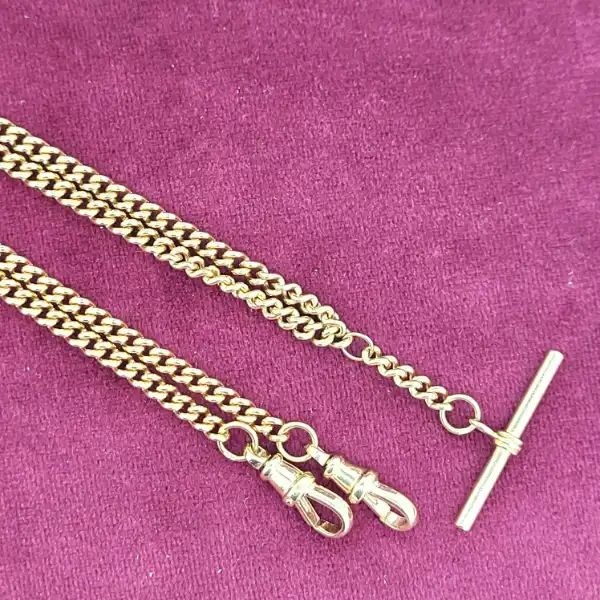 Vintage 9ct Rose Gold Rounded Curb Necklace with T-Bar in 9ct Gold-rose-gold-albert-chain-from-1970.webp