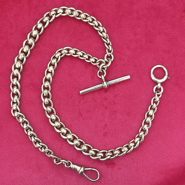 Antique Rose Gold Albert Chain with Rollerball Link & T-Bar- Side View 