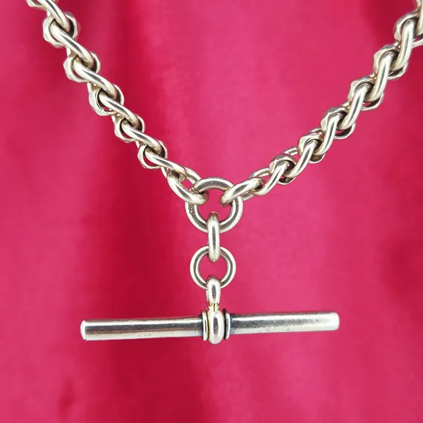 Antique Rose Gold Albert Chain with Rollerball Link & T-Bar- Reverse Angle 