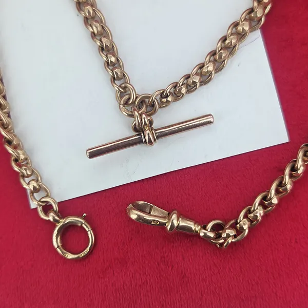 Antique Rose Gold Albert Chain with Rollerball Link & T-Bar-Small 