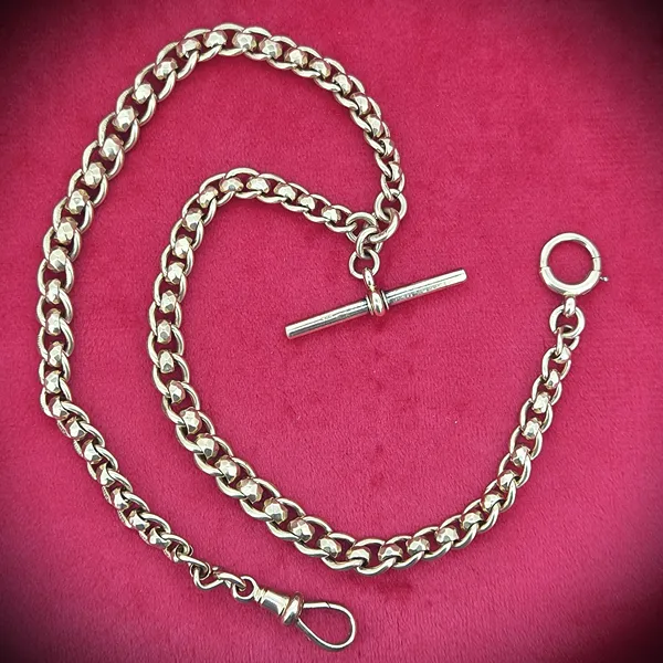 Antique Rose Gold Albert Chain with Rollerball Link & T-Bar