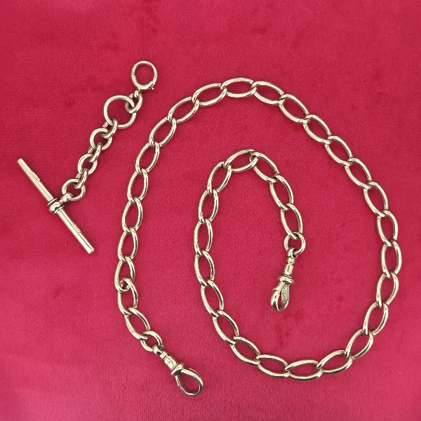 Loose Link Rose Gold Antique Albert Chain with Detachable T-Bar- Side View 