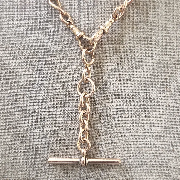 Loose Link Rose Gold Antique Albert Chain with Detachable T-Bar-Top Left View 