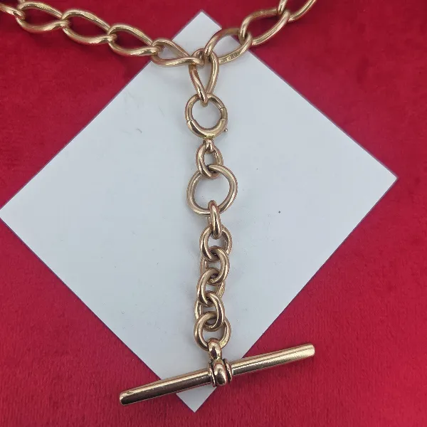Loose Link Rose Gold Antique Albert Chain with Detachable T-Bar- Reverse Angle 