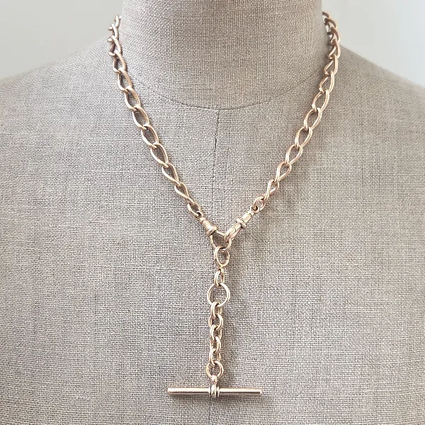 Loose Link Rose Gold Antique Albert Chain with Detachable T-Bar-Left View 