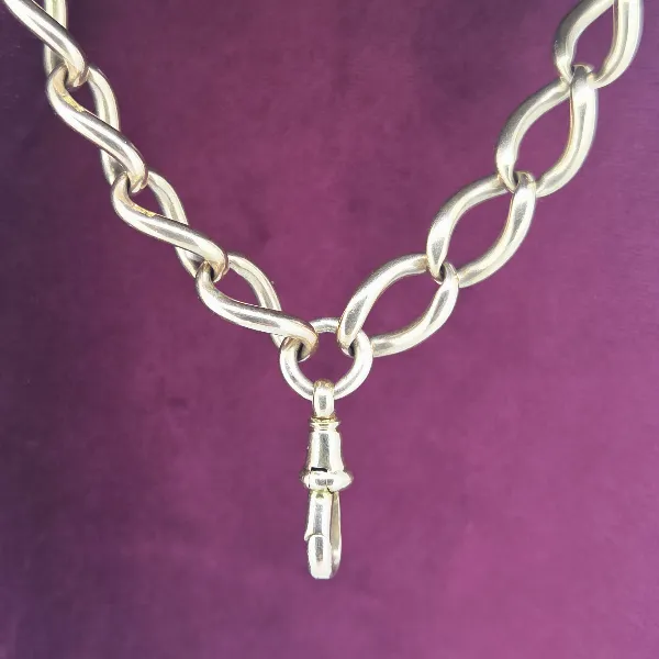 Loose Link Rose Gold Antique Albert Chain with Removeable T-Bar & Medal- Close Up 