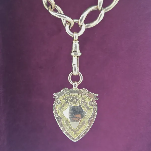 Loose Link Rose Gold Antique Albert Chain with Removeable T-Bar & Medal- Reverse Angle 