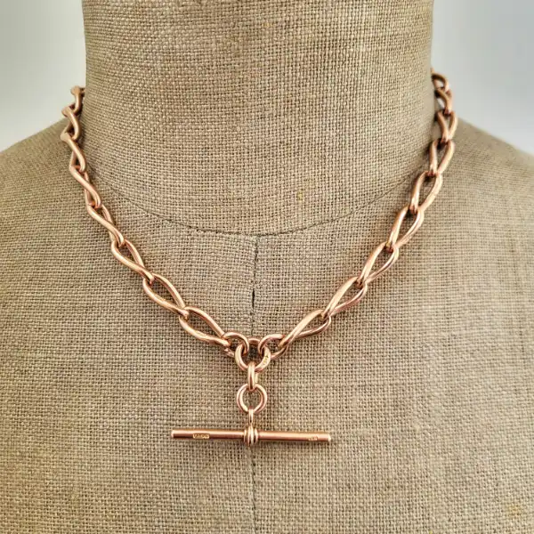 Antique Rose Gold Albert Chain-rose-gold-open-curb-link-albert-chain.webp