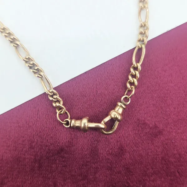 Rose Gold T-Bar Figaro Necklace- Crown View 