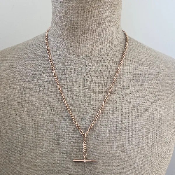 Rose Gold T-Bar Figaro Necklace-Original 