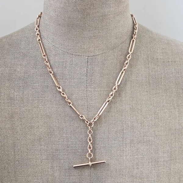 9ct Rose Gold Trombone and Rope Link Albert Chain-rose-gold-trombone-and-rope-link-albert-chain.webp