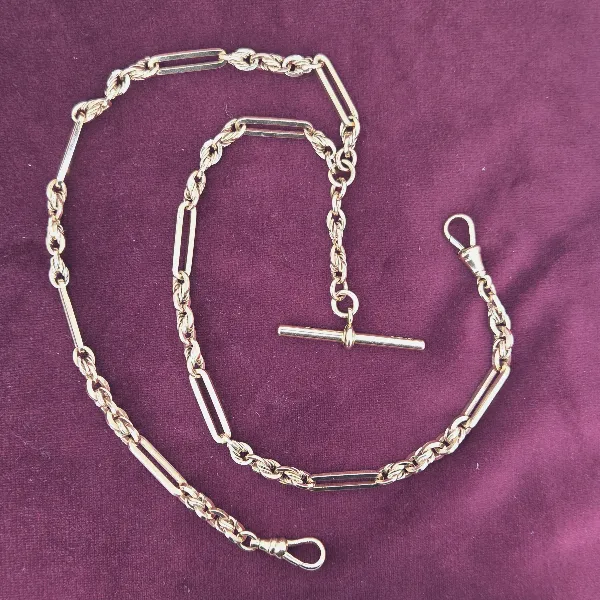 9ct Rose Gold Trombone and Rope Link Albert Chain-rose-gold-trombone-and-rope-link-albert-chain.webp