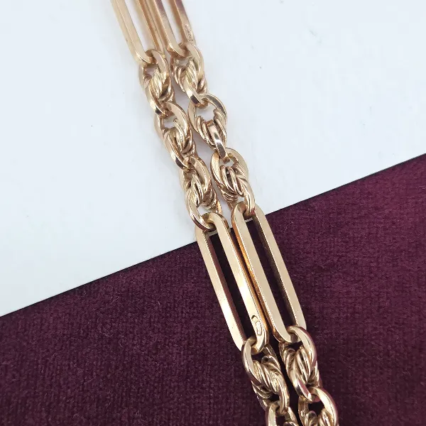 9ct Rose Gold Trombone and Rope Link Albert Chain-rose-gold-trombone-and-rope-link-albert-chain.webp