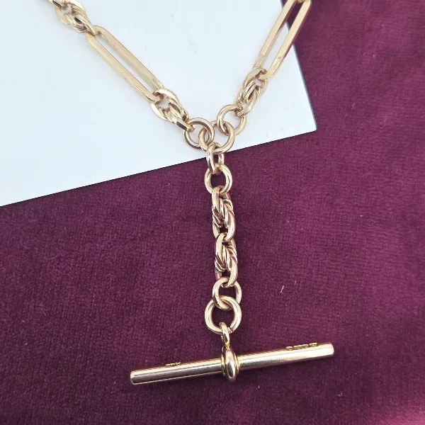 9ct Rose Gold Trombone and Rope Link Albert Chain-rose-gold-trombone-and-rope-link-albert-chain.webp