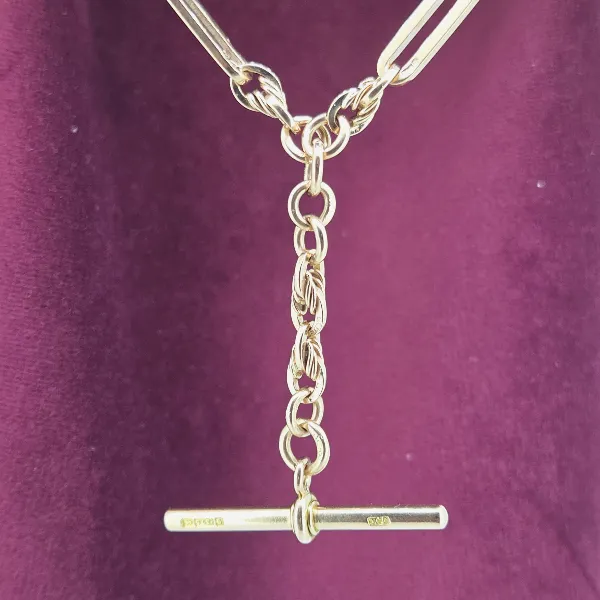 9ct Rose Gold Trombone and Rope Link Albert Chain-rose-gold-trombone-and-rope-link-albert-chain.webp