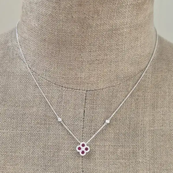 18ct White Gold Diamond and Ruby Clover Style Pendant-ruby-and-diamond-clover-pendant-in-white-gold.webp