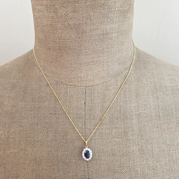 Sapphire & Diamond Halo Pendant in 18ct White Gold- Crown View 