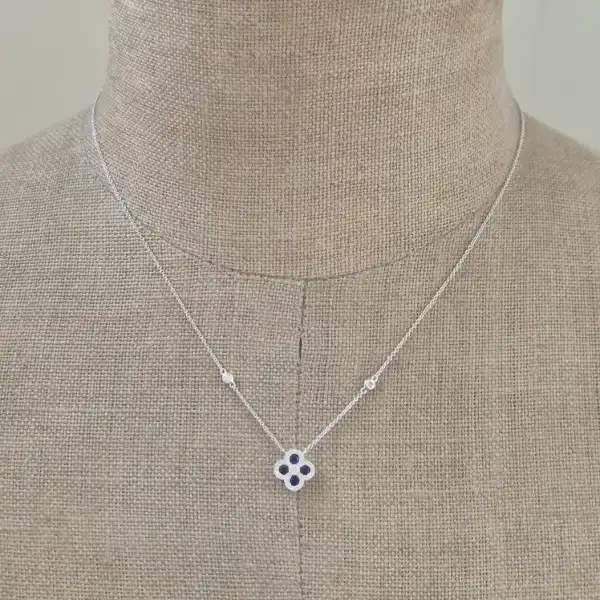 18ct White Gold Diamond and Sapphire Clover Style Pendant-sapphire-diamond-clover-necklace-in-white-gold.webp