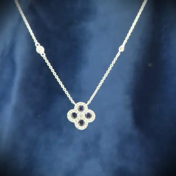  Thumbnail of 18ct White Gold Diamond and Sapphire Clover Style Pendant