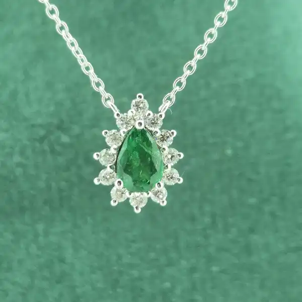 18ct White Gold Diamond and Emerald Tear Drop Pendant-tear-drop-emerald-necklace-white-gold.webp
