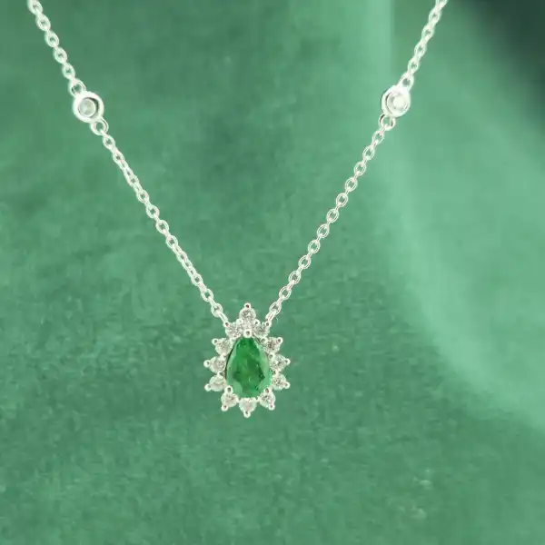 18ct White Gold Diamond and Emerald Tear Drop Pendant-tear-drop-emerald-necklace-white-gold.webp