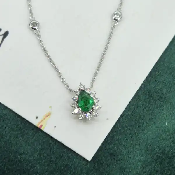 18ct White Gold Diamond and Emerald Tear Drop Pendant-tear-drop-emerald-necklace-white-gold.webp