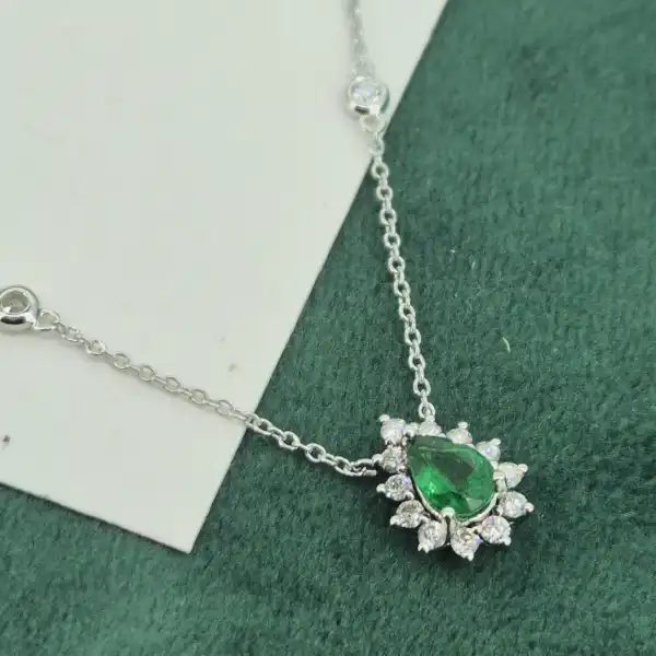 18ct White Gold Diamond and Emerald Tear Drop Pendant-tear-drop-emerald-necklace-white-gold.webp