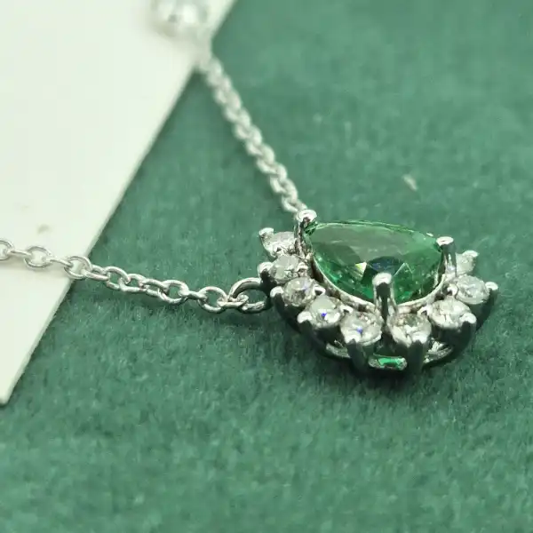 18ct White Gold Diamond and Emerald Tear Drop Pendant-tear-drop-emerald-necklace-white-gold.webp