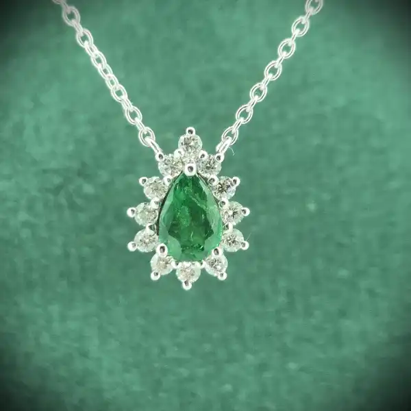  Thumbnail of 18ct White Gold Diamond and Emerald Tear Drop Pendant