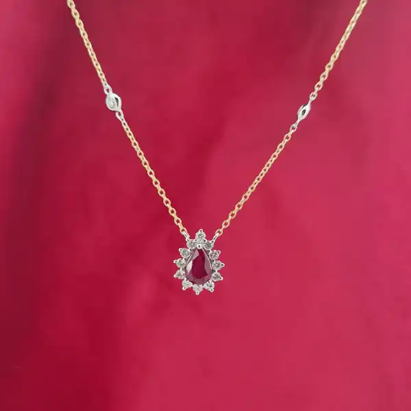 18ct Yellow Gold Diamond and Ruby Tear Drop Pendant-tear-drop-ruby-and-diamond-pendant-in-yellow-gold.webp