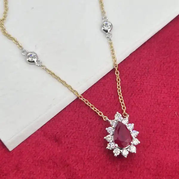 18ct Yellow Gold Diamond and Ruby Tear Drop Pendant-tear-drop-ruby-and-diamond-pendant-in-yellow-gold.webp