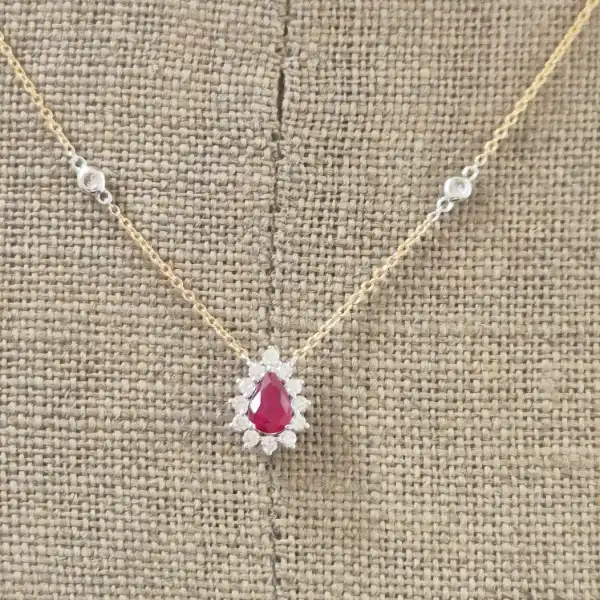 18ct Yellow Gold Diamond and Ruby Tear Drop Pendant-tear-drop-ruby-and-diamond-pendant-in-yellow-gold.webp