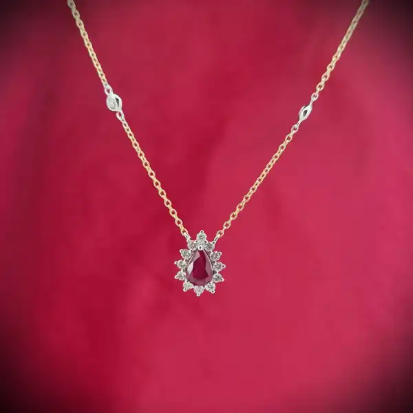  Thumbnail of 18ct Yellow Gold Diamond and Ruby Tear Drop Pendant