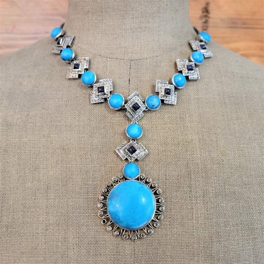 Tourquoise & Diamond Silver Necklace-tourquoise-and-diamond-necklace.webp