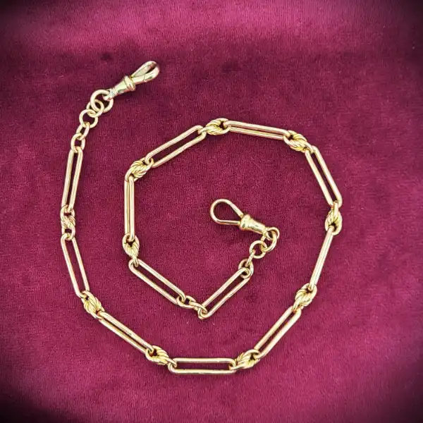  Thumbnail of 9ct Rose Gold Trombone Link Albert Chain