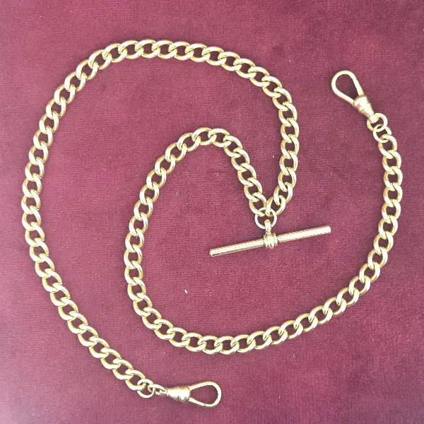 Vintage 9ct Yellow Gold Albert Chain- Side View 