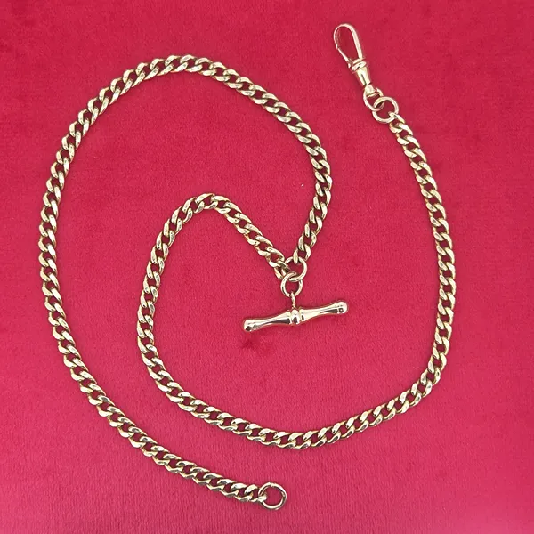 Vintage 9ct Yellow Gold Hollow Curb Chain with T-Bar- Side View 