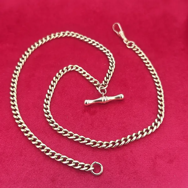 Vintage 9ct Yellow Gold Hollow Curb Chain with T-Bar- Front View 