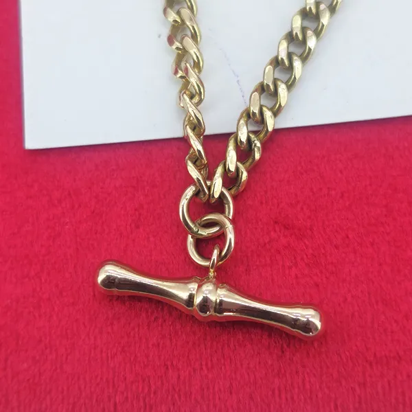 Vintage 9ct Yellow Gold Hollow Curb Chain with T-Bar- Reverse Angle 