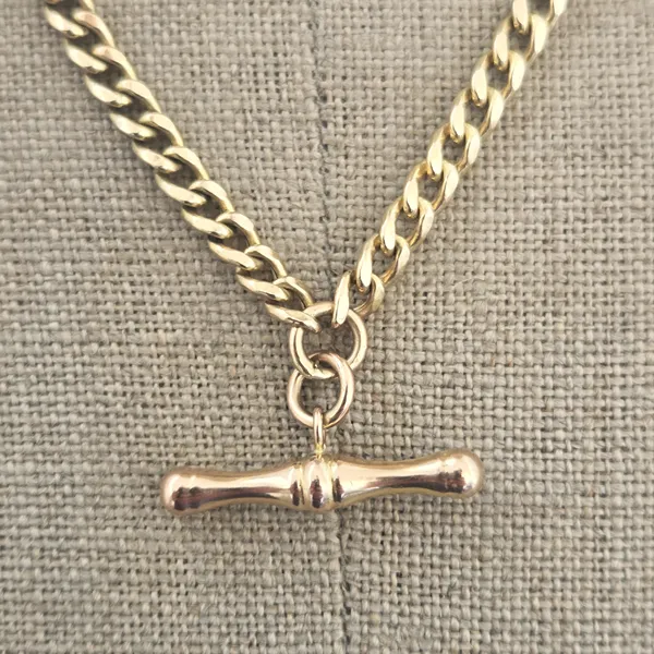 Vintage 9ct Yellow Gold Hollow Curb Chain with T-Bar-Original 