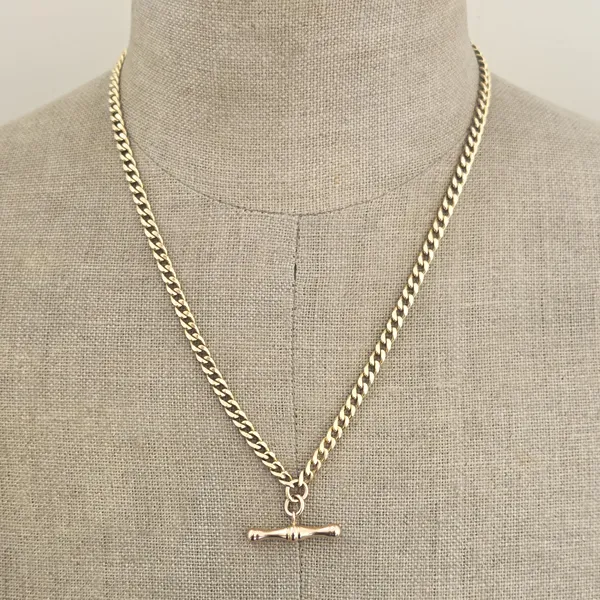 Vintage 9ct Yellow Gold Hollow Curb Chain with T-Bar-Small 