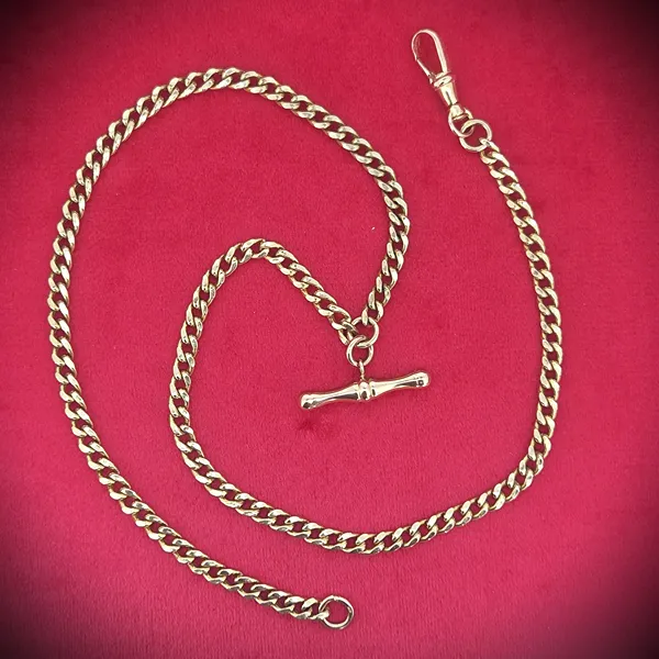 Vintage 9ct Yellow Gold Hollow Curb Chain with T-Bar