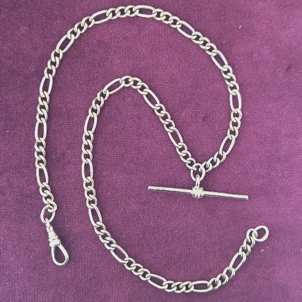 Vintage Rose Gold Figaro Necklace with T-Bar-vintage-figaro-albert-in-9ct-rose-gold.webp