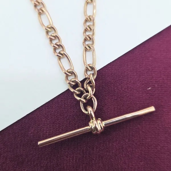 Vintage Rose Gold Figaro Necklace with T-Bar-vintage-figaro-albert-in-9ct-rose-gold.webp