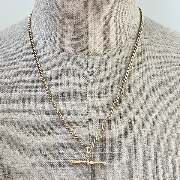 Vintage 9ct Yellow Gold Albert Chain with T-Bar-Left View 