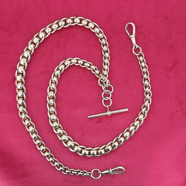 Vintage Graduated Yellow Gold Rollerball Necklace with T-Bar- Front View 